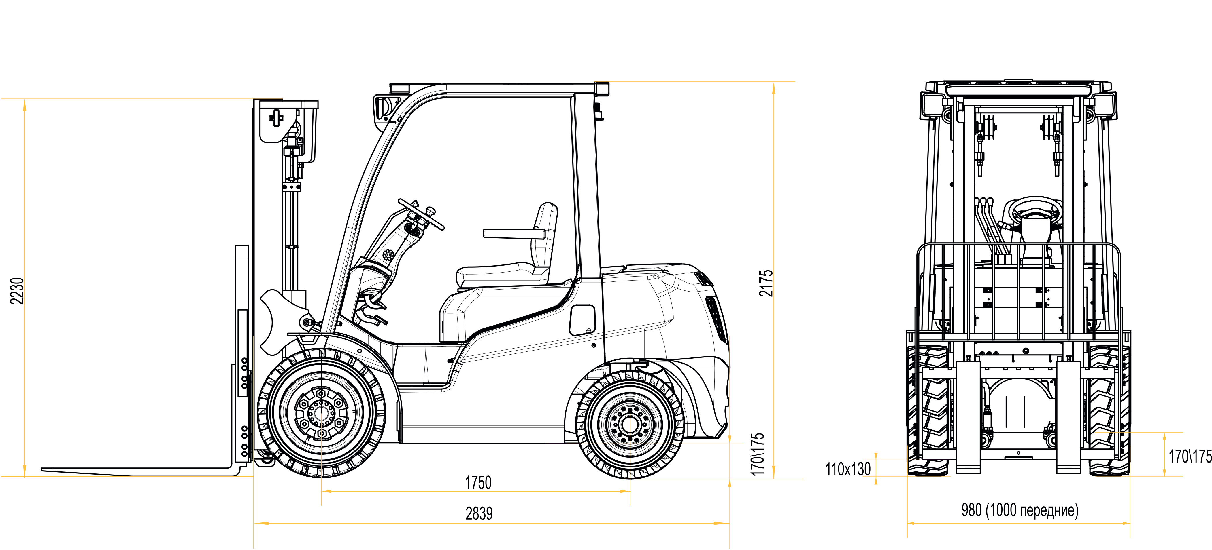 Газовый погрузчик CPQD35 схема-чертеж
