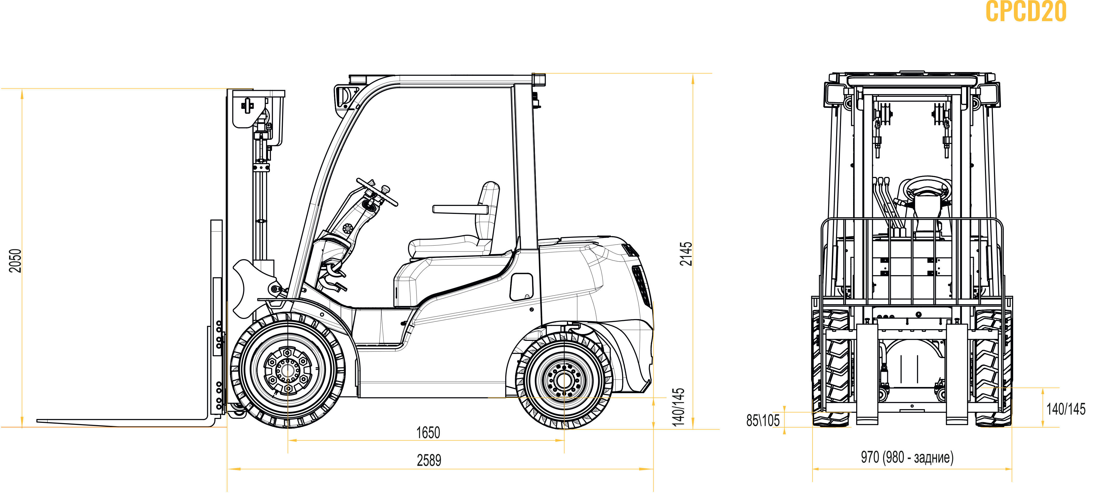 Дизельный вилочный погрузчик Polar Badger CPCD20 схема-чертеж